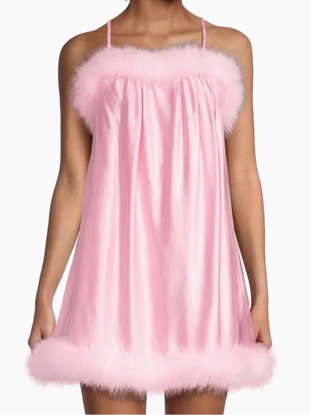 Sleeper French Kiss Marabou Trim Slip Dress Pink Small NWT